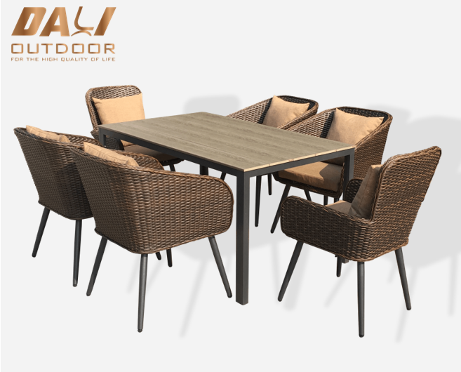 Set Meja Dan Kerusi Luar Ruangan 7PCS High End Perabot Rotan Taman Untuk Ruang Makan
