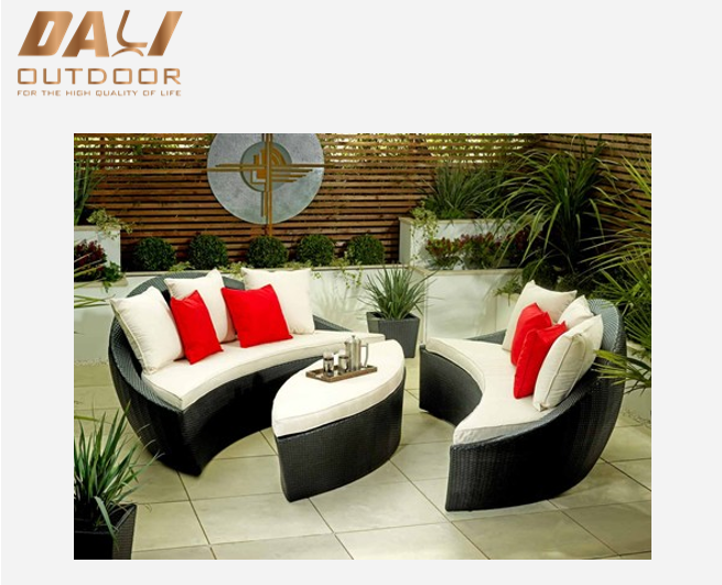 Perabot rotan Patio yang popular kerusi berjemur taman bulat/katil sofa rotan dengan kusyen