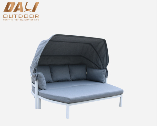 Perabot Luar Terlaris Katil siang luar dengan kanopi, katil sofa teres aluminium berjemur dengan bangku kaki