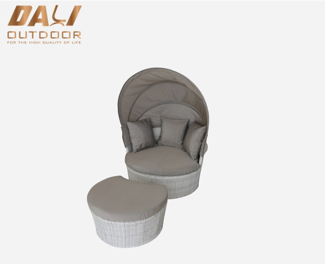 ruang santai poli rotan kerusi berjemur perabot patio bulat chaise lounge dengan bangku kaki