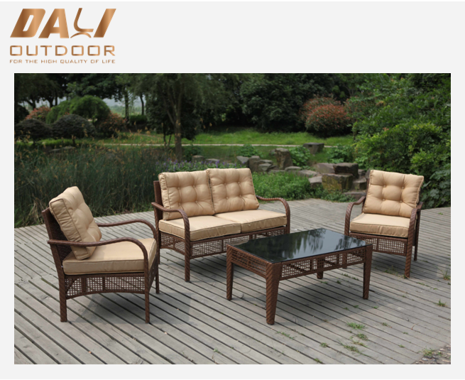 Semua Cuaca rotan rata 4 keping coklat luar set sofa rotan plastik perabot rotan sofa sudut